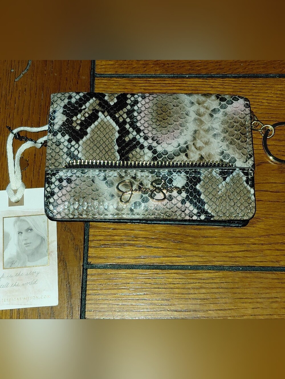 Jessica Simpson Women Pink & Black snake-Print Wristlet Wallet, NWT, giftable